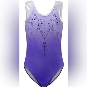 Purple Silver Ombre Gymnastics Ballet Dance Leotard Blue Rhinestones Sz 12 NEW